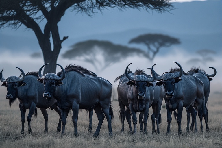 Wildebeest in Masai Mara at sunrise